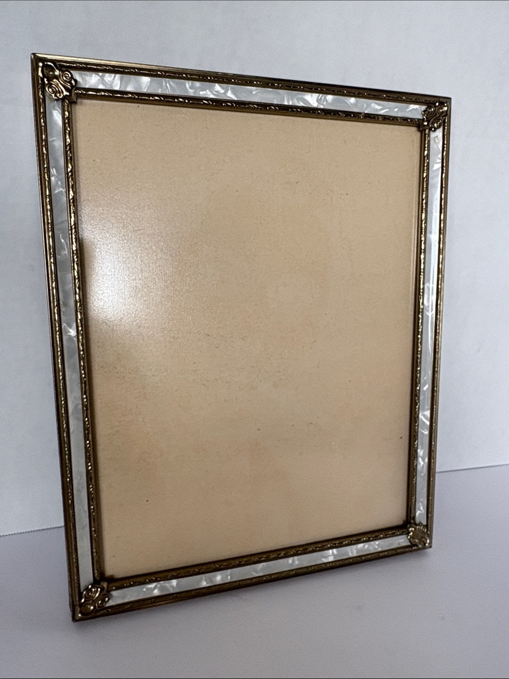 Vintage Brass and *Mother of Pearl Photo Frame, Hollywood Regency Gold